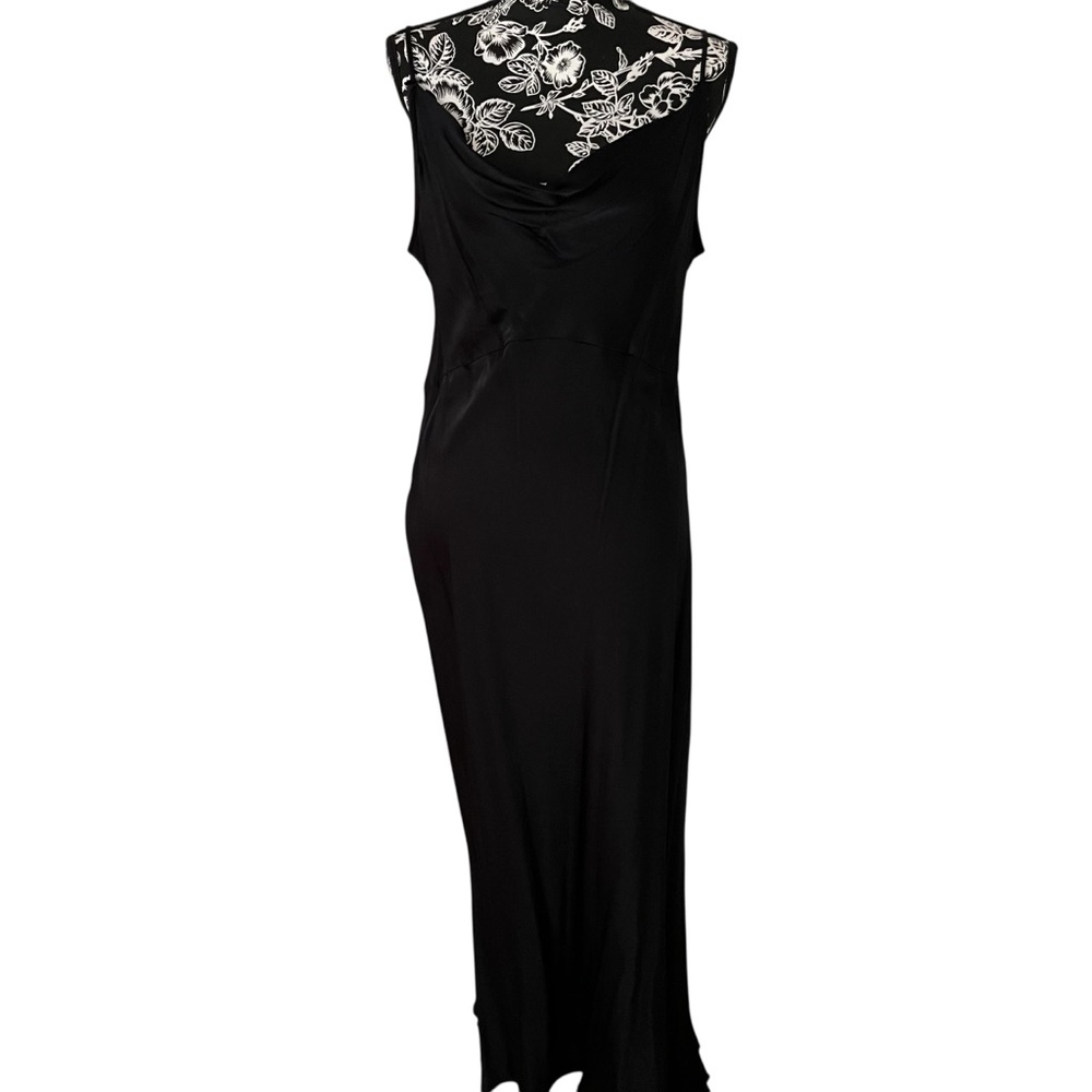 Anthropologie size XL black satin slip dress draped neckline side slits NWT